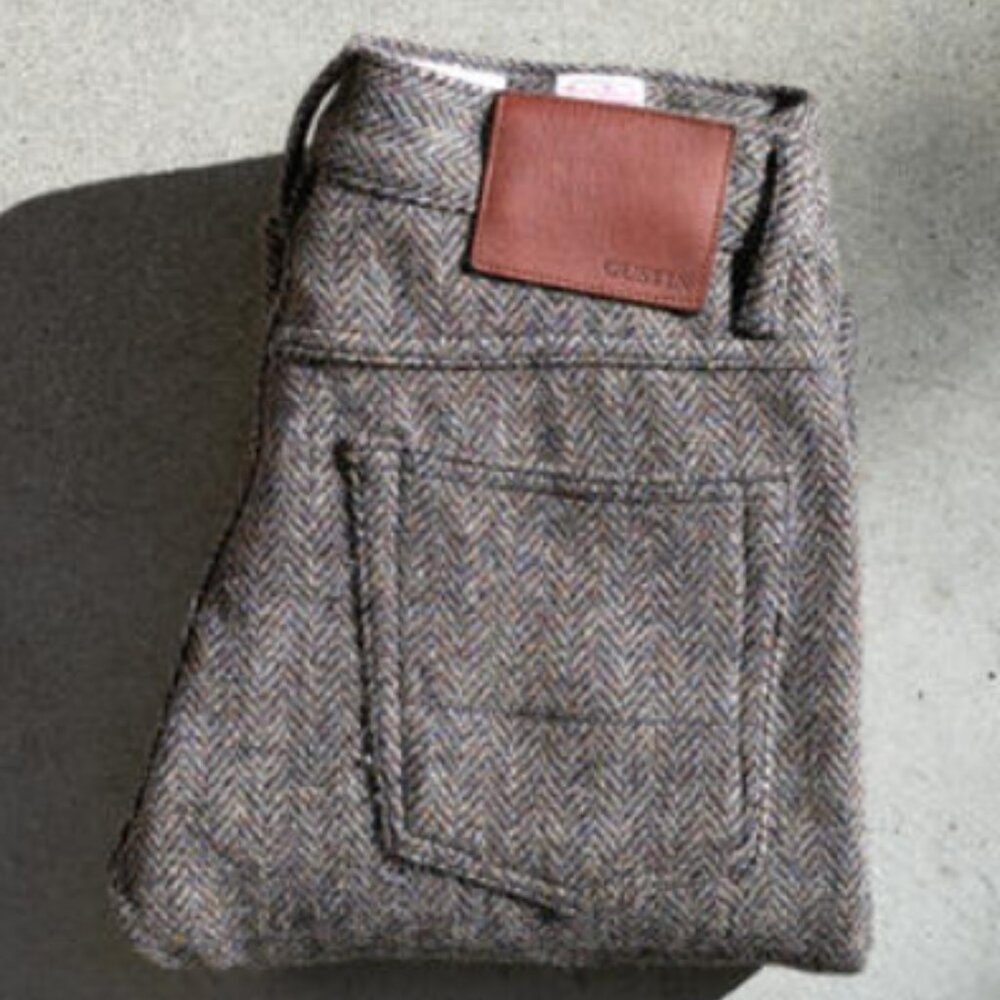 Gustin Pants - "#326 Harris Tweed® 5 Pocket - Rust Multi Herringbone"